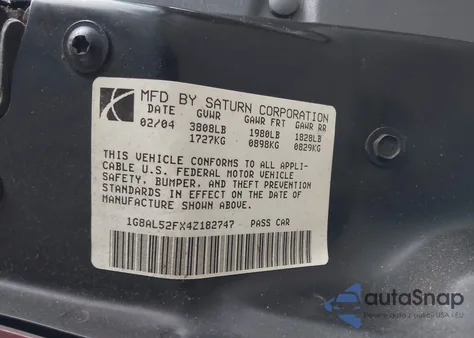 2004 Saturn Ion 3 z USA, uszkodzony, nr VIN 1G8AL52FX4Z182747